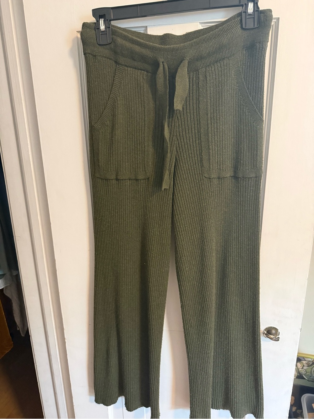 Splendid Olive Ribbed Wide-Leg Knit Pants